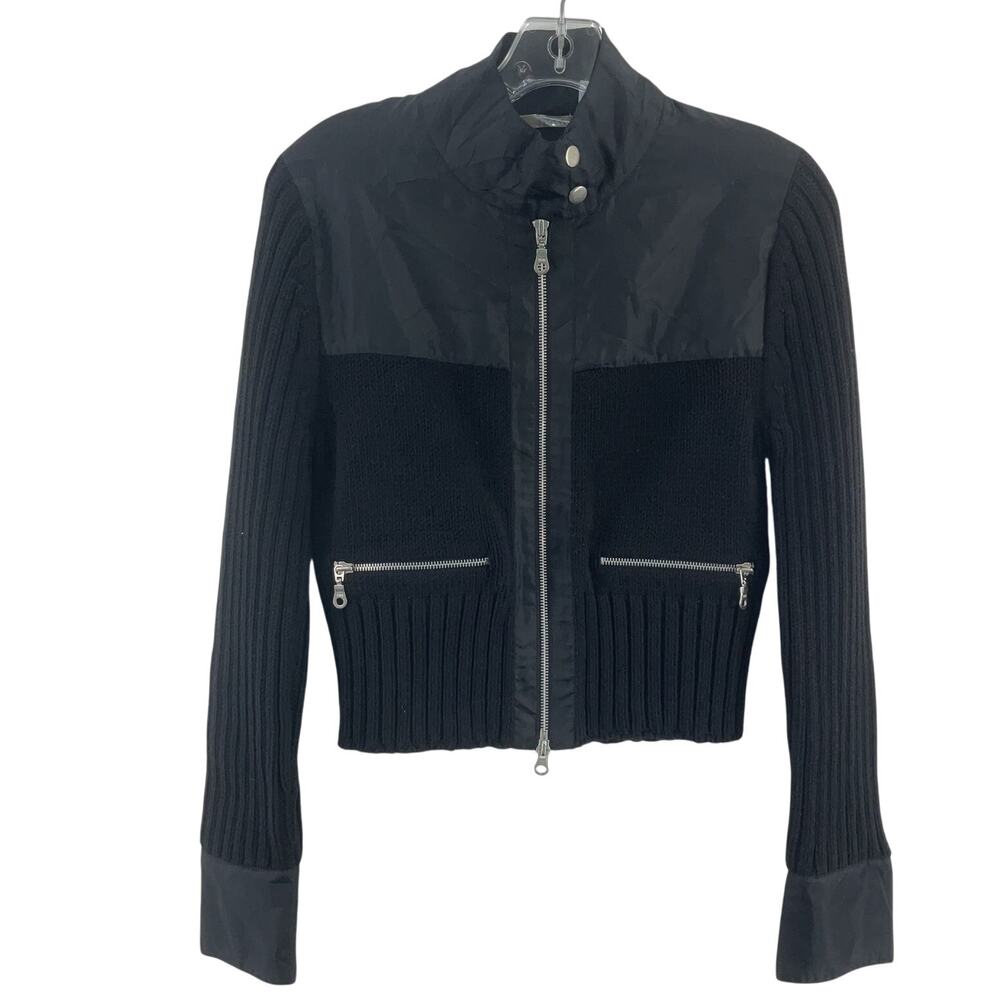 Frost Black Ribbed Knit Zip-Up Jacket Women’s Medium Cotton Blend NWT